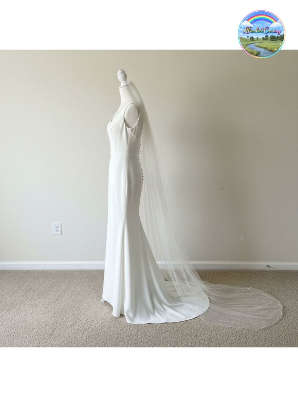 1 Tier Fingertip Wedding Veil Pearl Beaded Edge Tulle with Comb